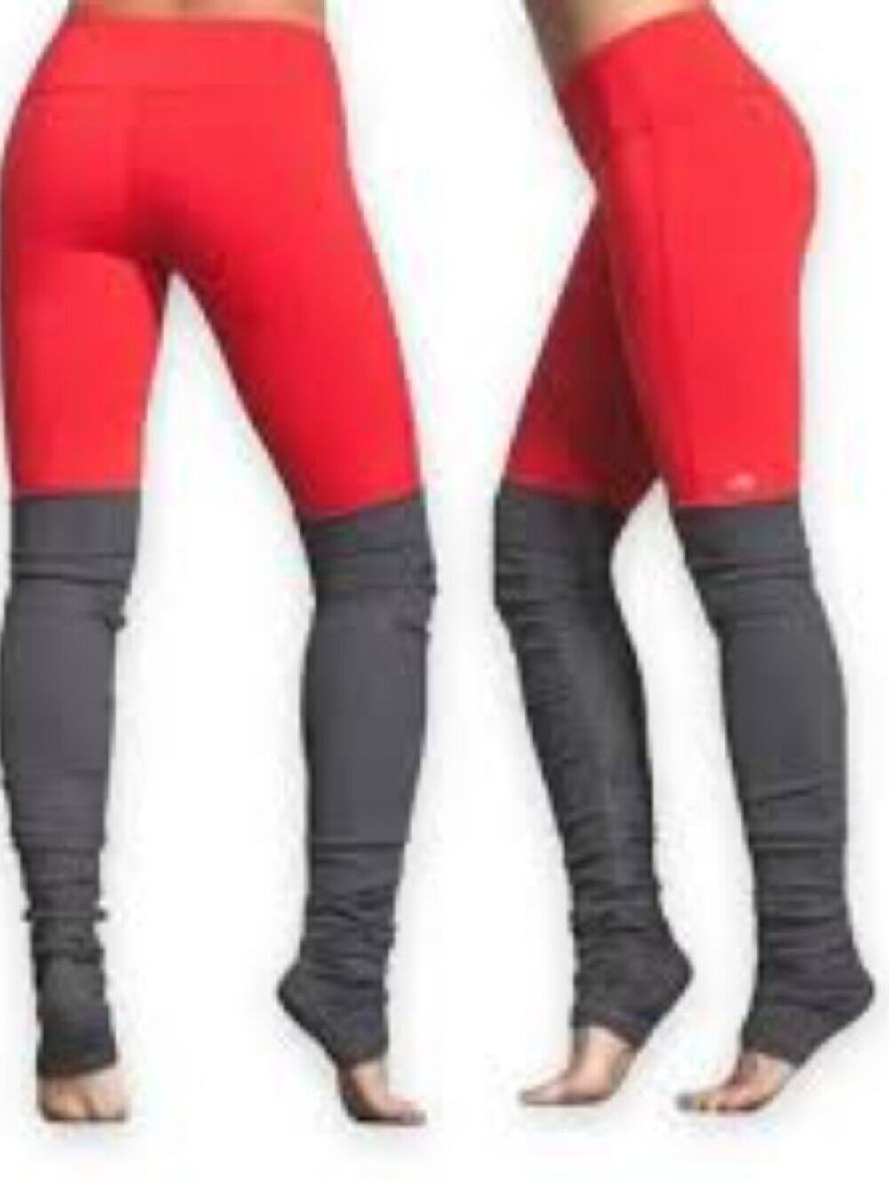 Alo Yoga Goddess Ribbed Scrunch Two Tone Coral Gray Women's S Stretch Leggings